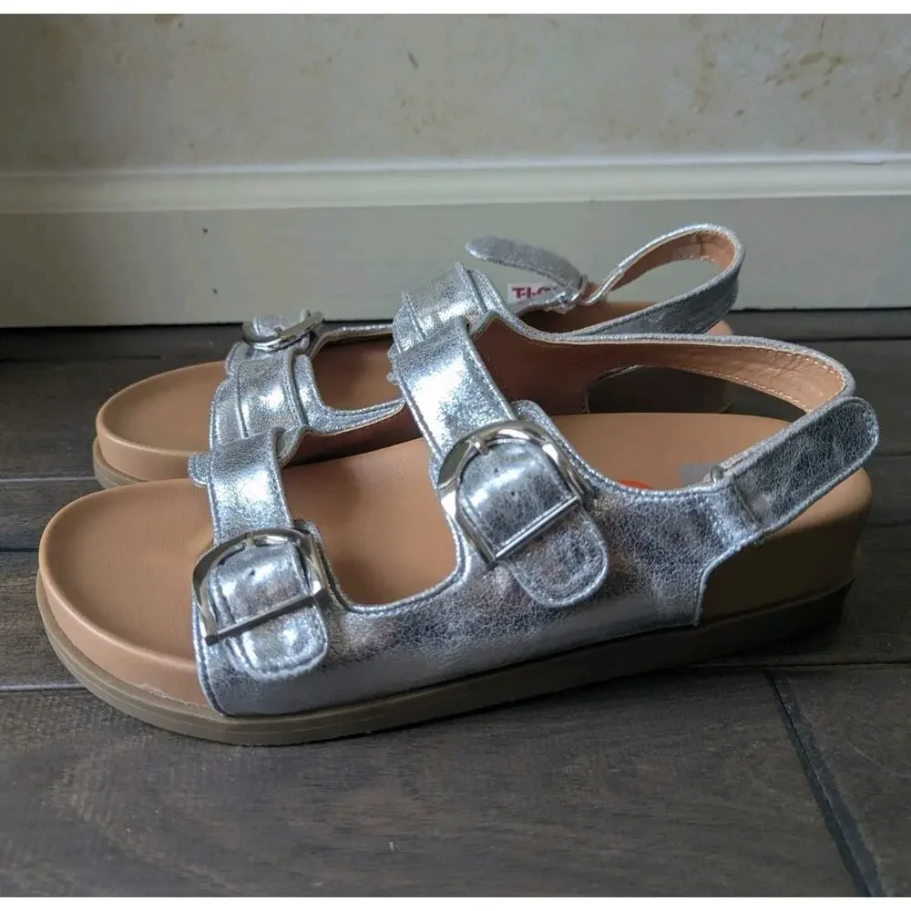 Dolce Vita Alameda Metallic Silver Crinkle Sandals Womens 9 Strappy New SUMMER
